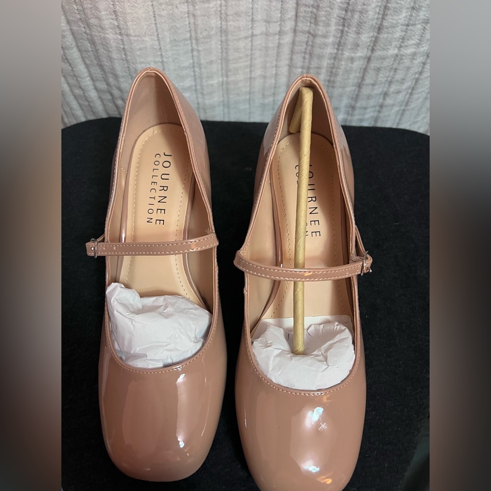 Journee Collection Tan Okenna Low Heel Square Toe Pumps